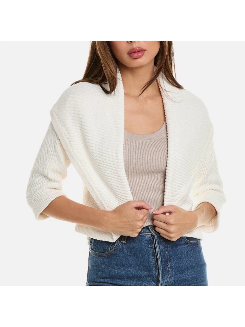 Like new Cabi Open-Front Cream Knit Shrug Sweater size S.